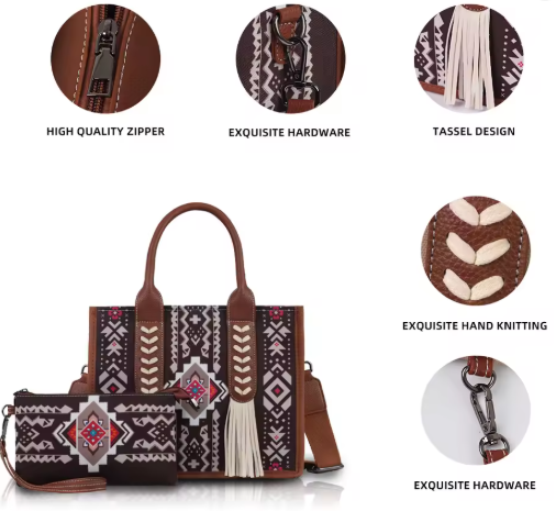 Western Wanderer Embroidered Tote with Matching Pouch