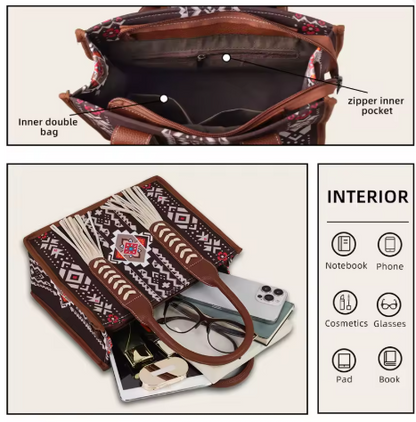 Western Wanderer Embroidered Tote with Matching Pouch