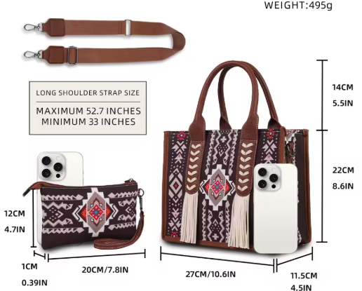 Western Wanderer Embroidered Tote with Matching Pouch