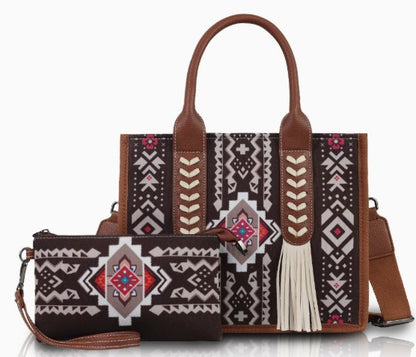 Western Wanderer Embroidered Tote with Matching Pouch