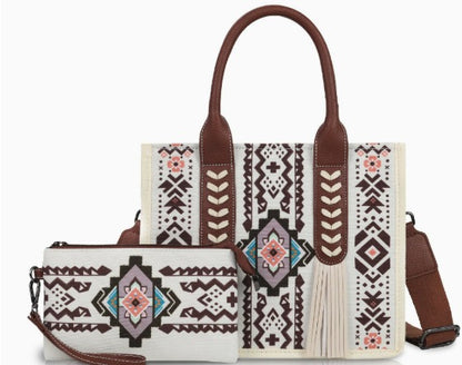 Western Wanderer Embroidered Tote with Matching Pouch