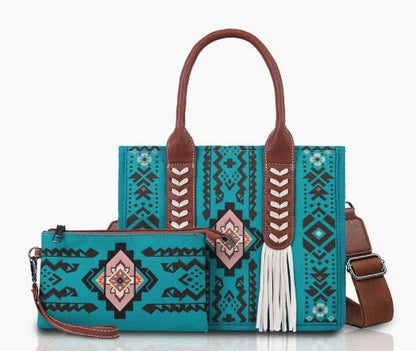 Western Wanderer Embroidered Tote with Matching Pouch